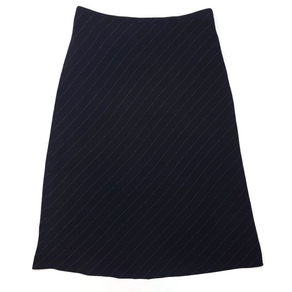 Vintage Smart Set Pinstripe A-Line Midi Skirt Womens Junior Size 1 Black